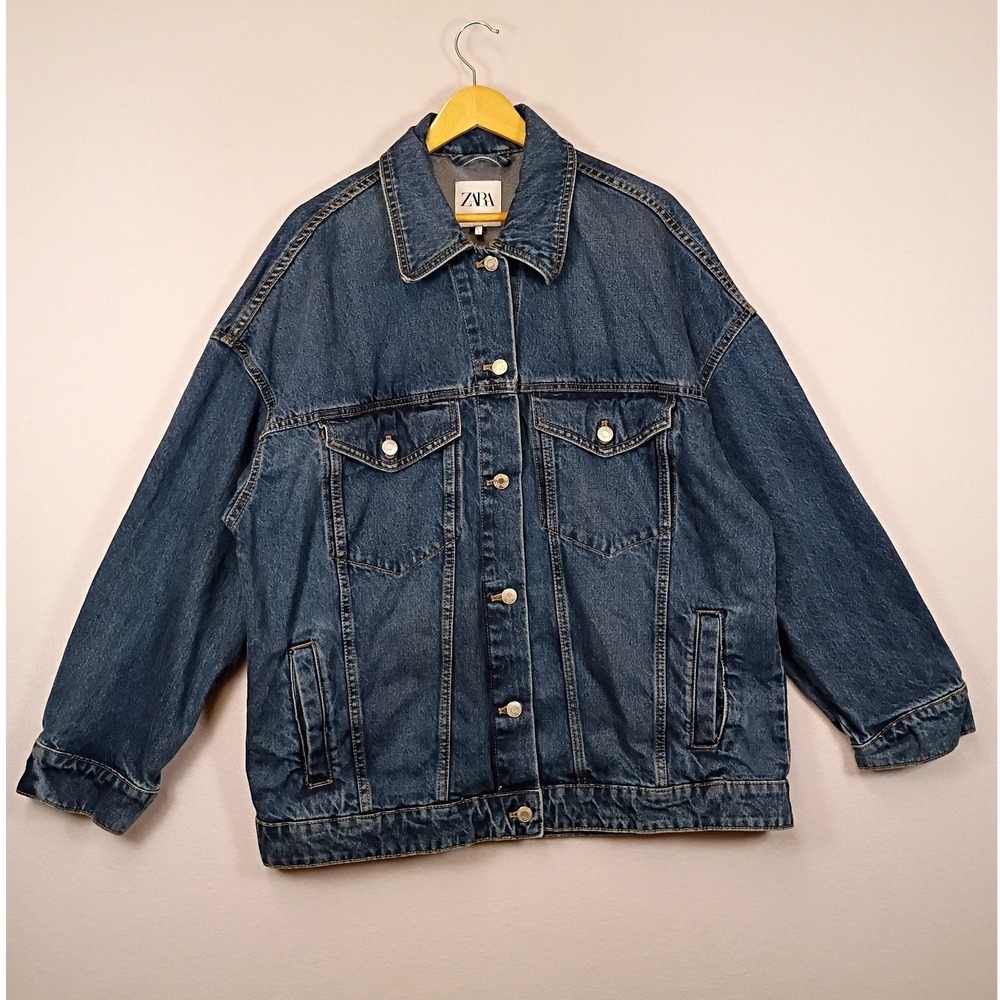 Streetwear Zara Mens XL Blue Oversized Trucker Denim Jacket Medium Wash